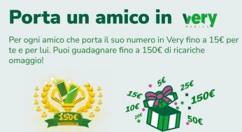 Very Mobile consiglia l’iniziativa “Porta un amico in Very” 15 euro per entrambi – AGOSTO 2024