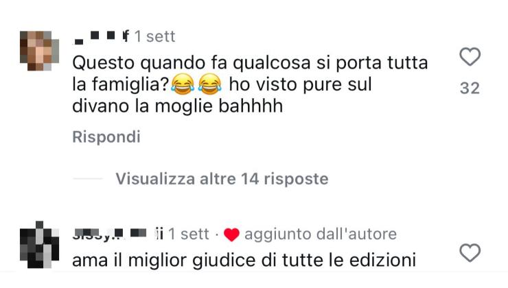 Commento Amadeus Amici (screenshot instagram) - mediaoneoneline.it