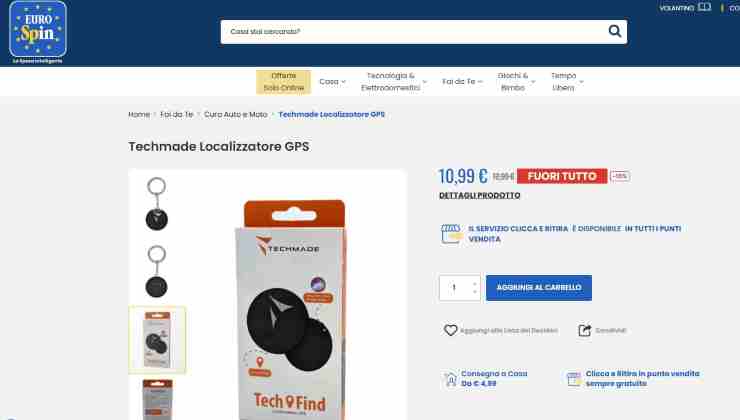 Techmade gps offerta (screenshot eurospin) - mediaoneonline.it